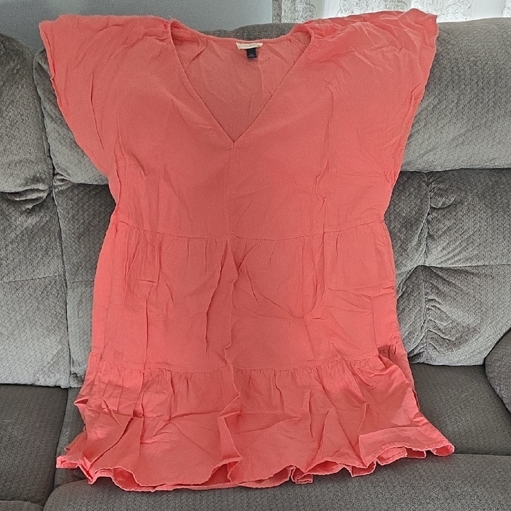 Universal Thread Coral V-Neck Ruffle Blouse